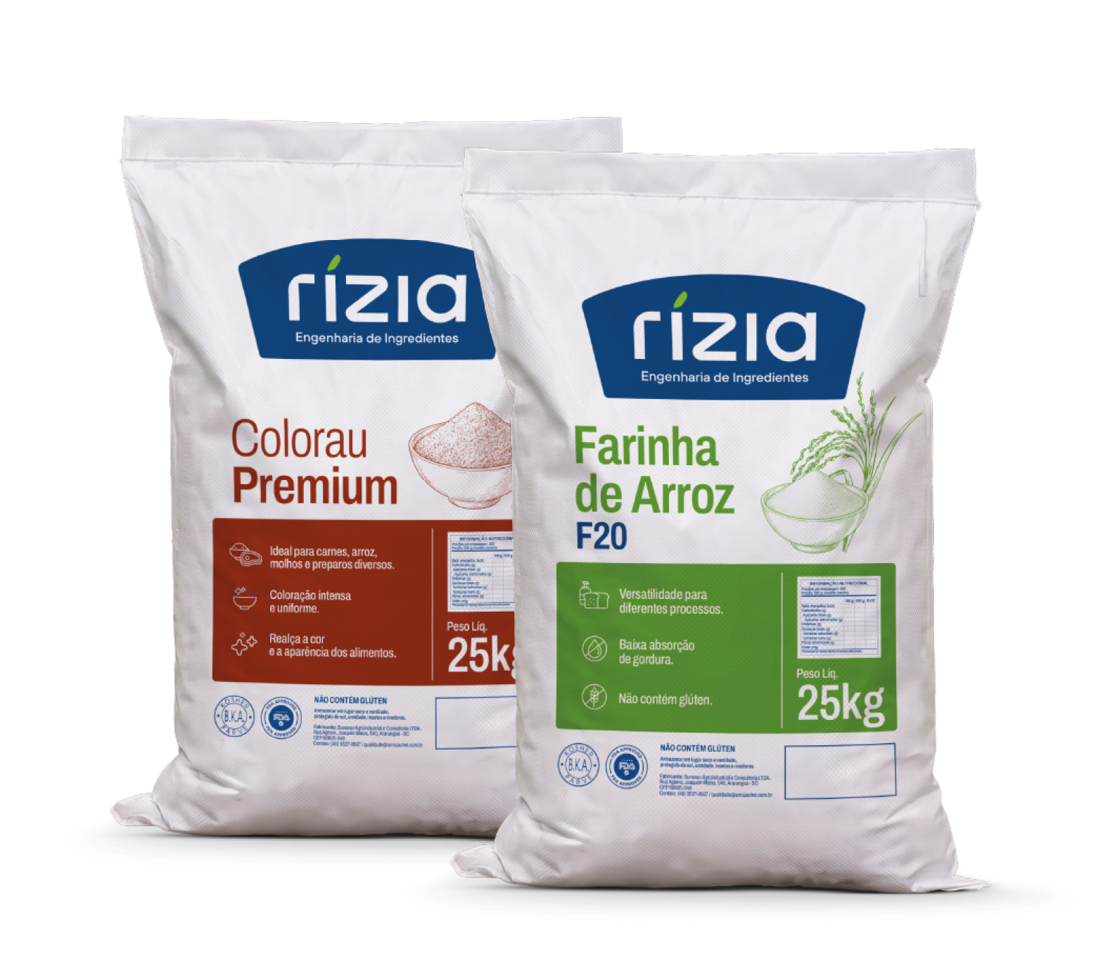 Sacos de 25 kg de Colorau Premium e Farinha de Arroz F20 Rízia